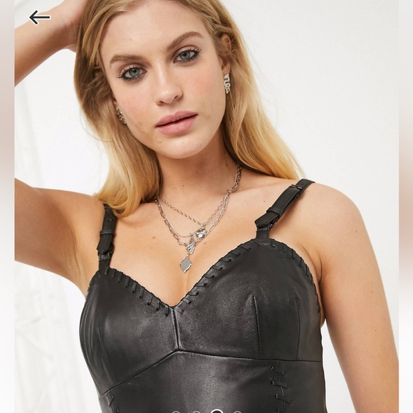 Lab London genuine leather black mini bustier dress lace detail ASOS BNWT SZ XL - Picture 4 of 11